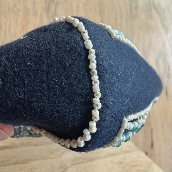 NWT TORY BURCH Indian Beaded Clutch Navy Blue Felt Purse, Designer Handbag - Picture 10 of 10